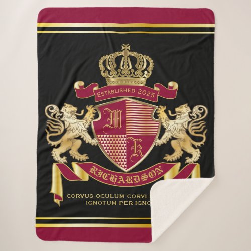 Make Your Own Coat of Arms Red Gold Lion Emblem Sherpa Blanket