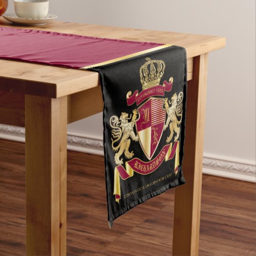 Make Your Own Coat of Arms Red Gold Lion Emblem Short Table Runner