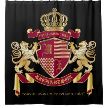 Make Your Own Coat Of Arms Red Gold Lion Emblem Shower Curtain by BCVintageLove at Zazzle