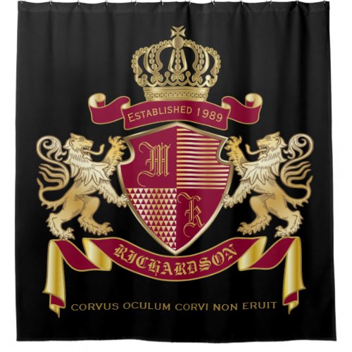 Make Your Own Coat of Arms Red Gold Lion Emblem Shower Curtain