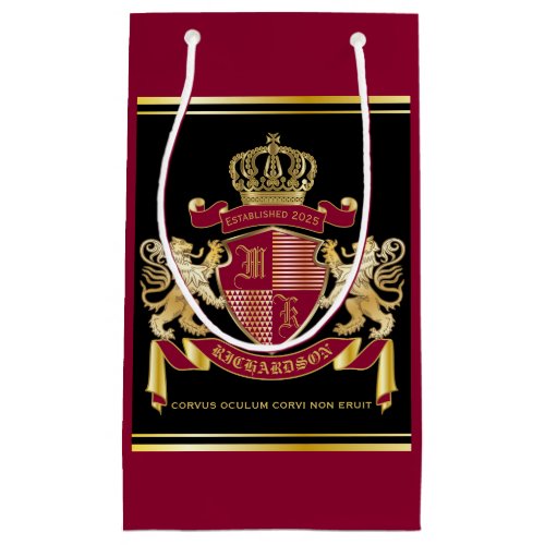 Make Your Own Coat of Arms Red Gold Lion Emblem Small Gift Bag