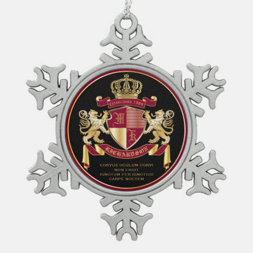 Make Your Own Coat of Arms Red Gold Lion Emblem Snowflake Pewter Christmas Ornament
