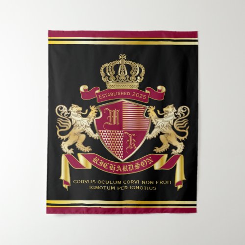 Make Your Own Coat of Arms Red Gold Lion Emblem Tapestry