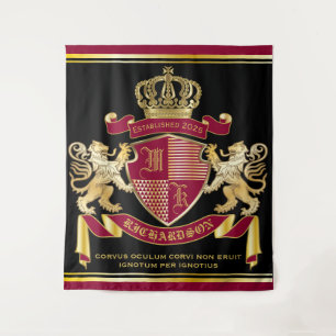Make Your Own Coat of Arms Red Gold Lion Emblem Tapestry