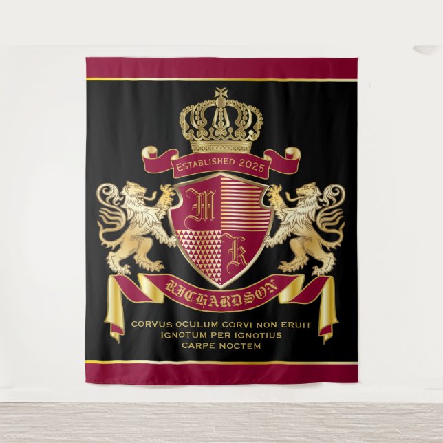 Make Your Own Coat of Arms Red Gold Lion Emblem Tapestry (Front)