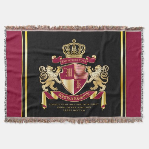 Make Your Own Coat of Arms Red Gold Lion Emblem Throw Blanket