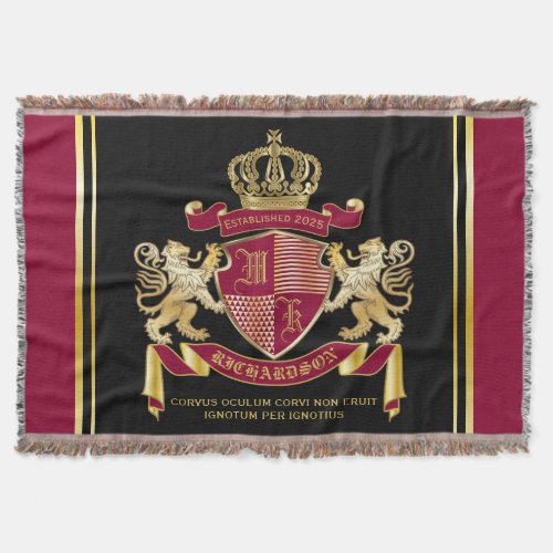 Make Your Own Coat of Arms Red Gold Lion Emblem Throw Blanket