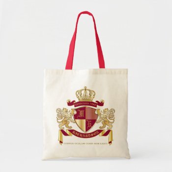 Make Your Own Coat Of Arms Red Gold Lion Emblem Tote Bag by BCVintageLove at Zazzle