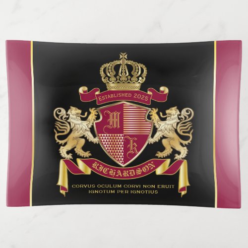 Make Your Own Coat of Arms Red Gold Lion Emblem Trinket Tray