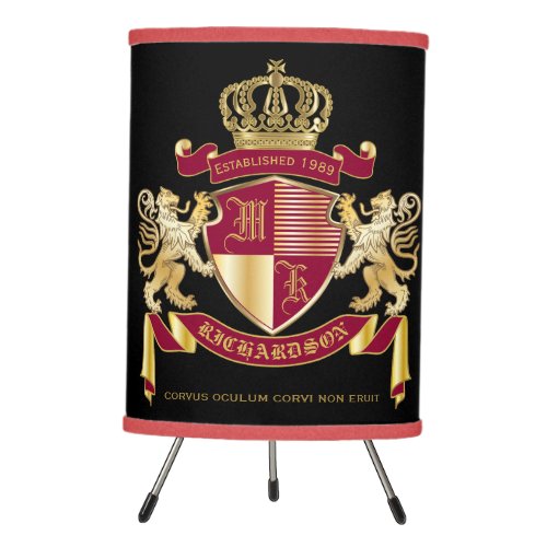 Make Your Own Coat of Arms Red Gold Lion Emblem Tripod Lamp