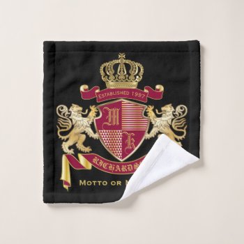 Make Your Own Coat Of Arms Red Gold Lion Emblem Wash Cloth by BCVintageLove at Zazzle