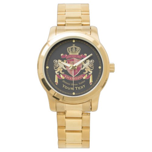 Make Your Own Coat of Arms Red Gold Lion Emblem Watch