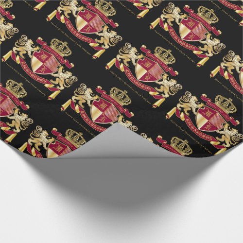 Make Your Own Coat of Arms Red Gold Lion Emblem Wrapping Paper