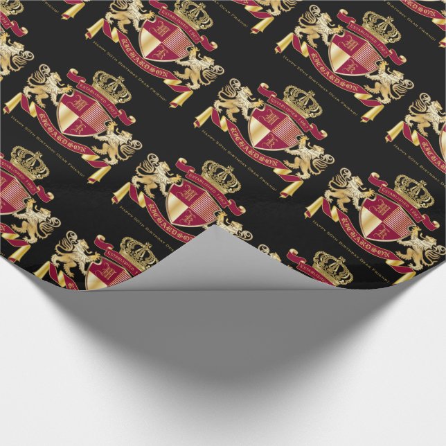 Make Your Own Coat of Arms Red Gold Lion Emblem Wrapping Paper (Corner)