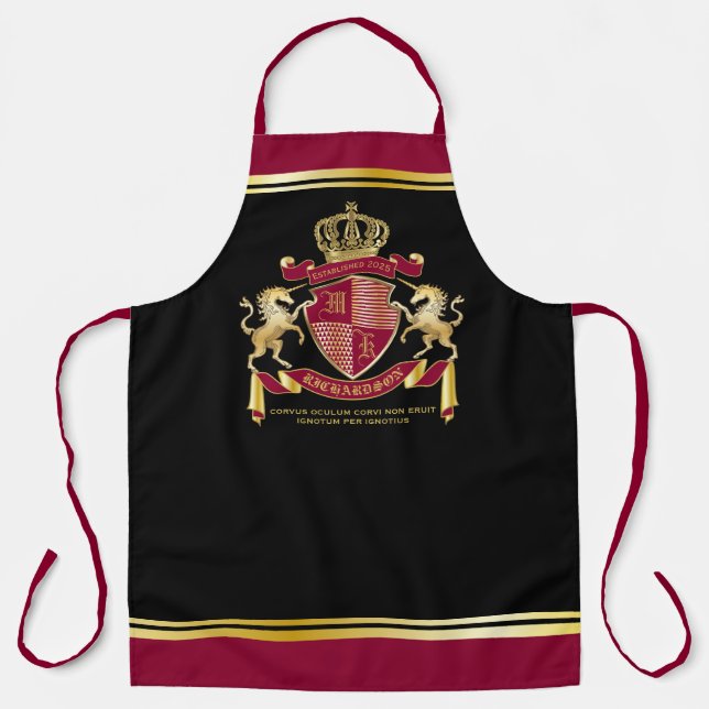 Make Your Own Coat of Arms Red Gold Unicorn Emblem Apron (Front)