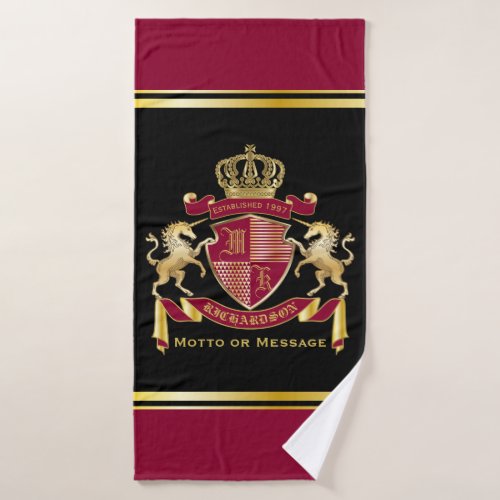 Make Your Own Coat of Arms Red Gold Unicorn Emblem Bath Towel