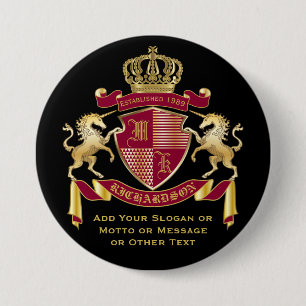Make Your Own Coat of Arms Red Gold Unicorn Emblem Button