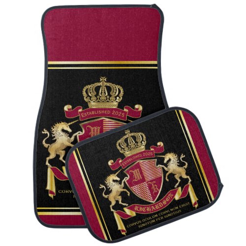 Make Your Own Coat of Arms Red Gold Unicorn Emblem Car Floor Mat