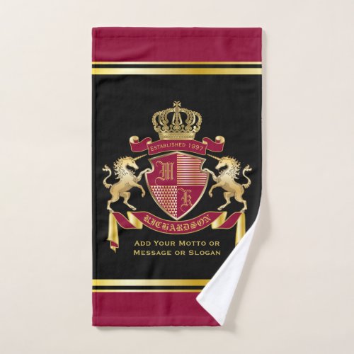 Make Your Own Coat of Arms Red Gold Unicorn Emblem Hand Towel