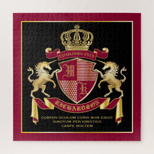 Make Your Own Coat of Arms Red Gold Unicorn Emblem Jigsaw Puzzle