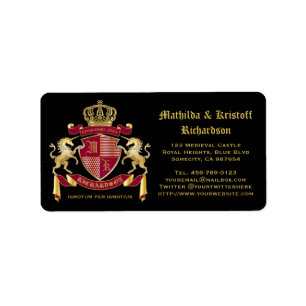 Make Your Own Coat of Arms Red Gold Unicorn Emblem Label