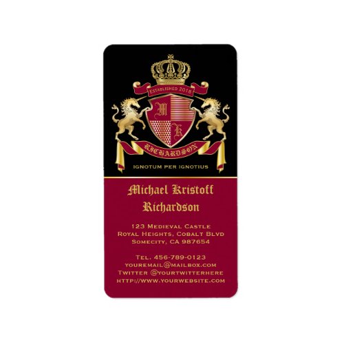 Make Your Own Coat of Arms Red Gold Unicorn Emblem Label