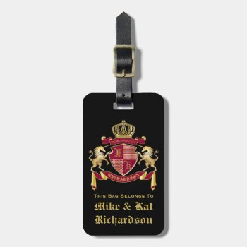 Make Your Own Coat Of Arms Red Gold Unicorn Emblem Luggage Tag by BCVintageLove at Zazzle