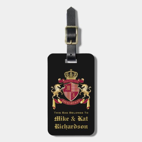 Make Your Own Coat of Arms Red Gold Unicorn Emblem Luggage Tag
