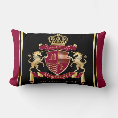 Make Your Own Coat of Arms Red Gold Unicorn Emblem Lumbar Pillow