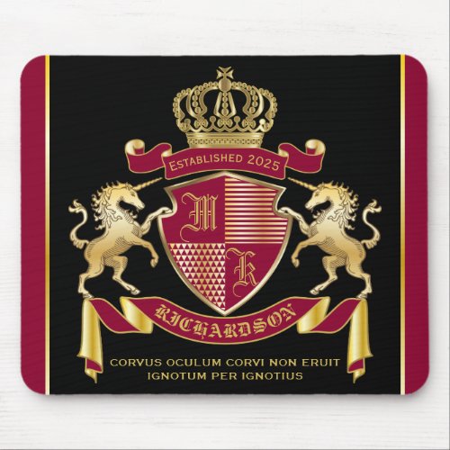 Make Your Own Coat of Arms Red Gold Unicorn Emblem Mouse Pad