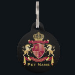 Make Your Own Coat of Arms Red Gold Unicorn Emblem Pet ID Tag<br><div class="desc">Create your very own aristocratic Coat of Arms, Emblem, Insignia or Family Crest with this beautiful, classic escutcheon or shield design. Crimson red patterns decorate a shield topped with a golden crown and flanked by medieval heraldic unicorns. A matching top banner holds your custom wedding date / birth date /...</div>