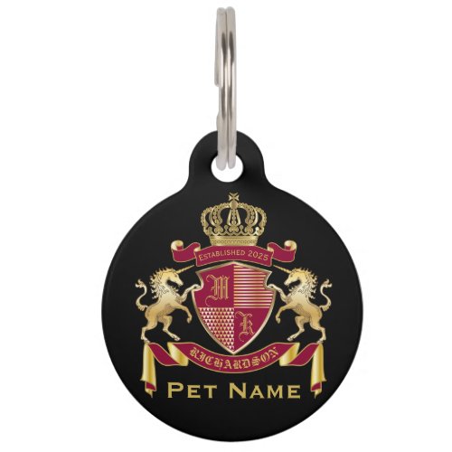 Make Your Own Coat of Arms Red Gold Unicorn Emblem Pet ID Tag