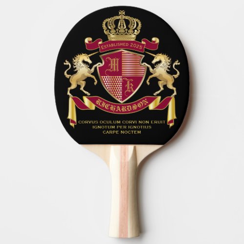 Make Your Own Coat of Arms Red Gold Unicorn Emblem Ping Pong Paddle
