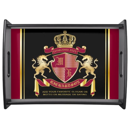 Make Your Own Coat of Arms Red Gold Unicorn Emblem Serving Tray