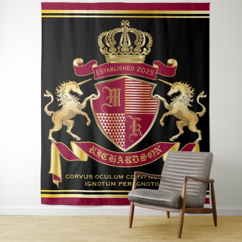 Make Your Own Coat of Arms Red Gold Unicorn Emblem Tapestry