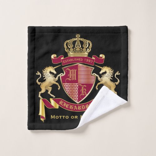 Make Your Own Coat of Arms Red Gold Unicorn Emblem Wash Cloth