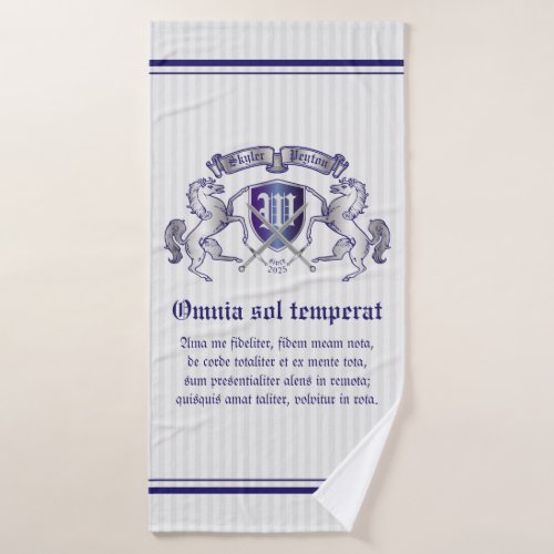 Make Your Own Coat of Arms Silver Horse Shield Bath Towel