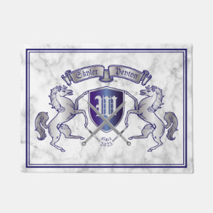 Make Your Own Coat of Arms Silver Horse Shield Doormat