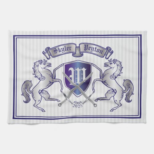 Make Your Own Coat of Arms Silver Horse Shield Kitchen Towel