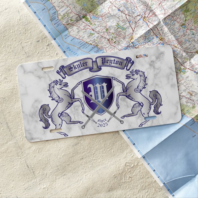 Make Your Own Coat of Arms Silver Horse Shield License Plate (In Situ)