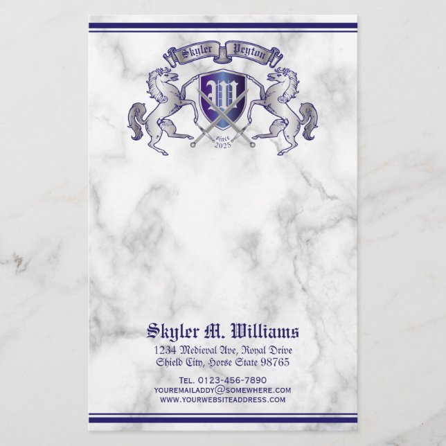 Make Your Own Coat of Arms Silver Horse Shield Stationery (Front)