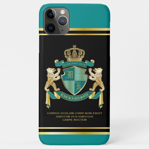 Make Your Own Coat of Arms Teal Gold Bear Emblem iPhone 11 Pro Max Case