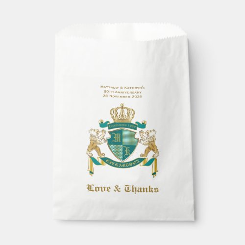 Make Your Own Coat of Arms Teal Gold Bear Emblem Favor Bag
