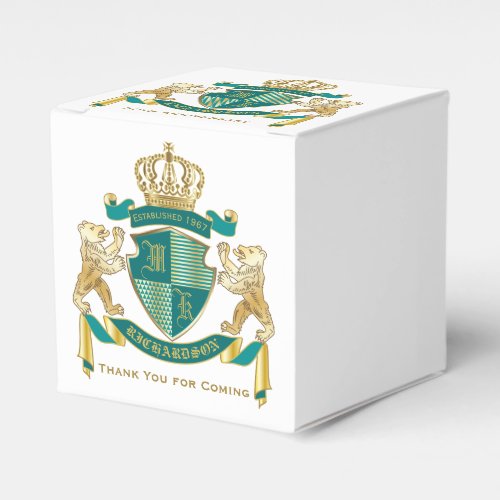Make Your Own Coat of Arms Teal Gold Bear Emblem Favor Boxes