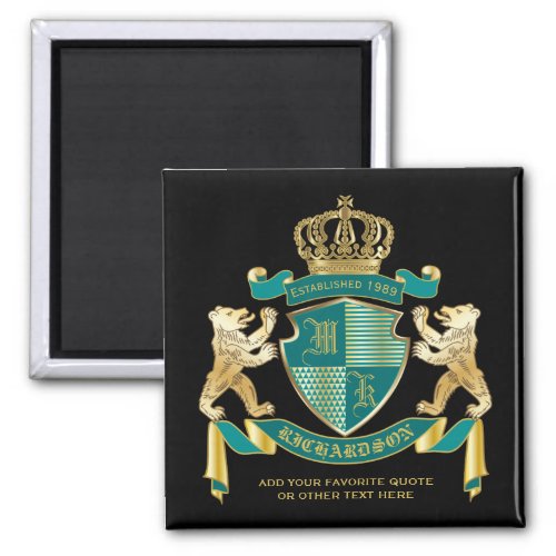 Make Your Own Coat of Arms Teal Gold Bear Emblem Magnet