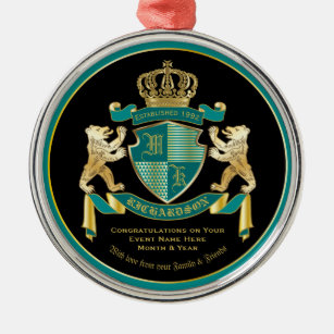 Make Your Own Coat of Arms Teal Gold Bear Emblem Metal Ornament