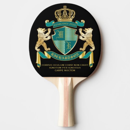 Make Your Own Coat of Arms Teal Gold Bear Emblem Ping Pong Paddle