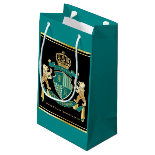 Make Your Own Coat of Arms Teal Gold Bear Emblem Small Gift Bag