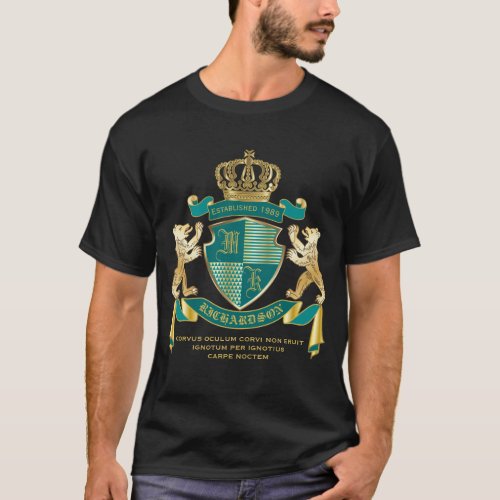 Make Your Own Coat of Arms Teal Gold Bear Emblem T_Shirt