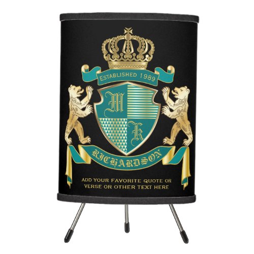 Make Your Own Coat of Arms Teal Gold Bear Emblem Tripod Lamp